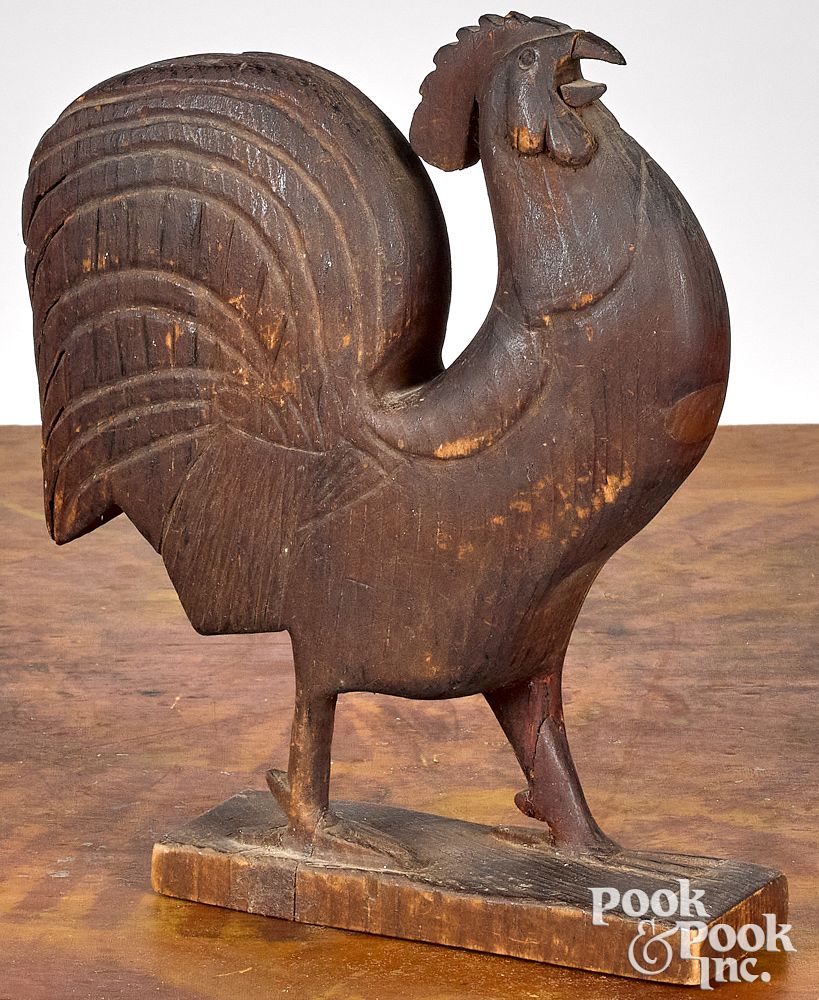 Appraisal: Carved pine rooster late th c h Carved pine rooster