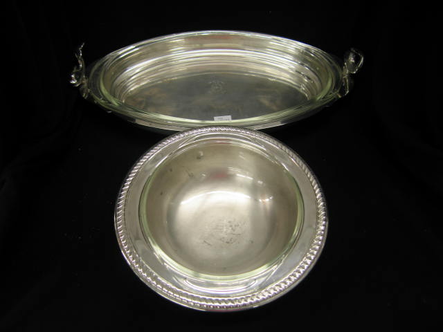 Appraisal: Fine Silverplate Serving Pieces dolphin handled footed bowl with glass