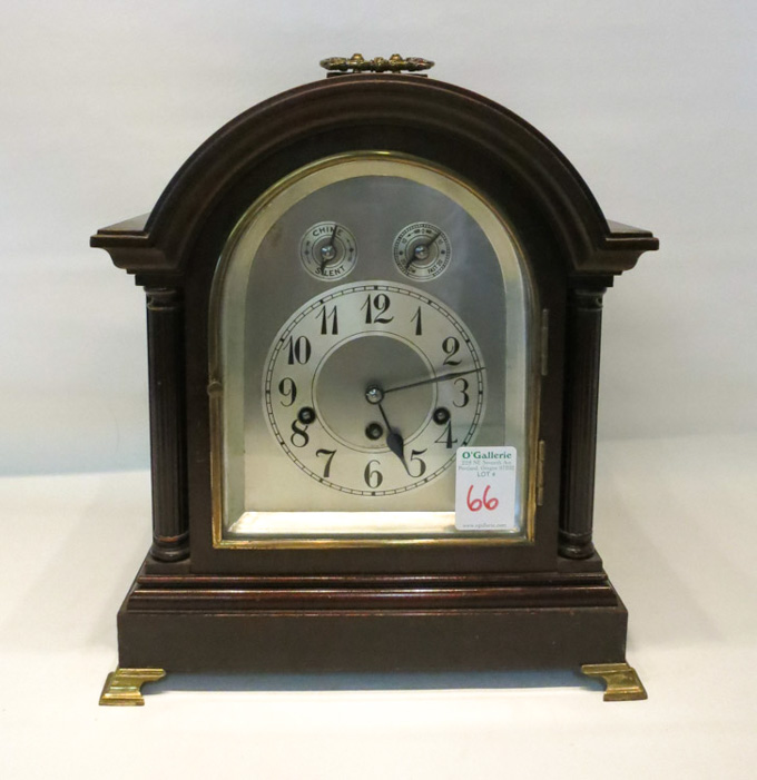 Appraisal: DOME TOP MANTEL CLOCK BY WURTTENBURG spring wound eight day