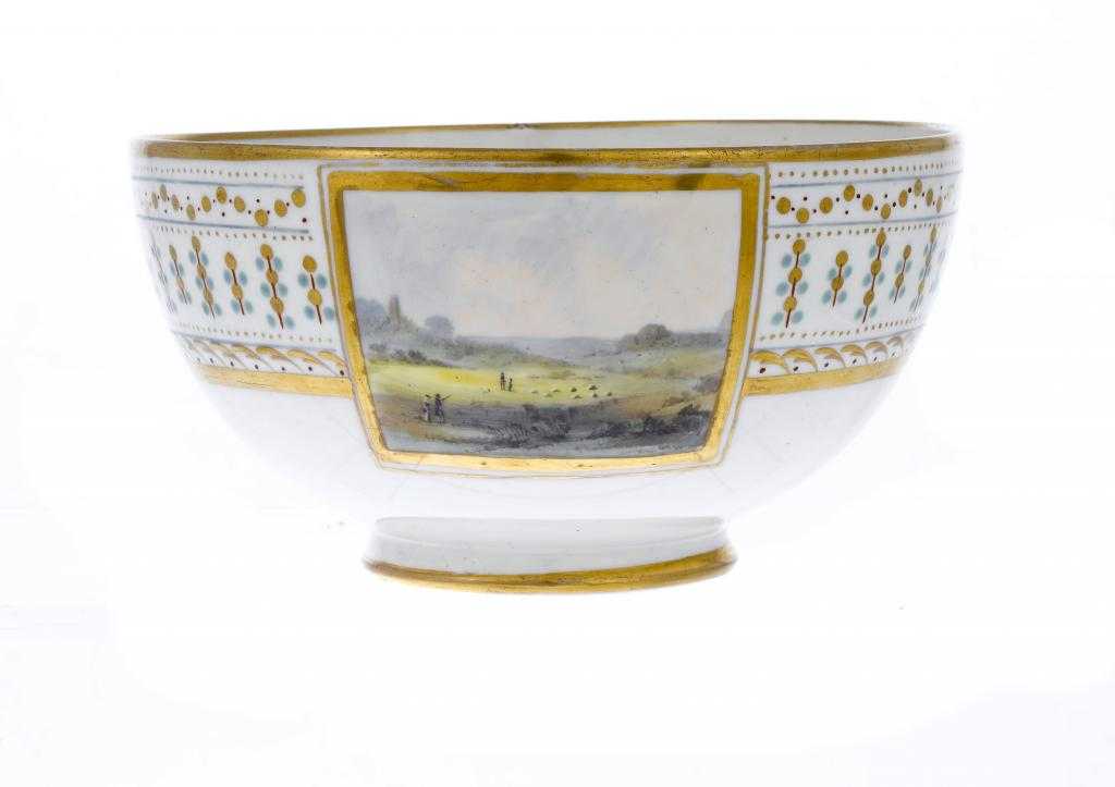 Appraisal: A PINXTON SLOP BASIN painted with two rectangular gilt framed