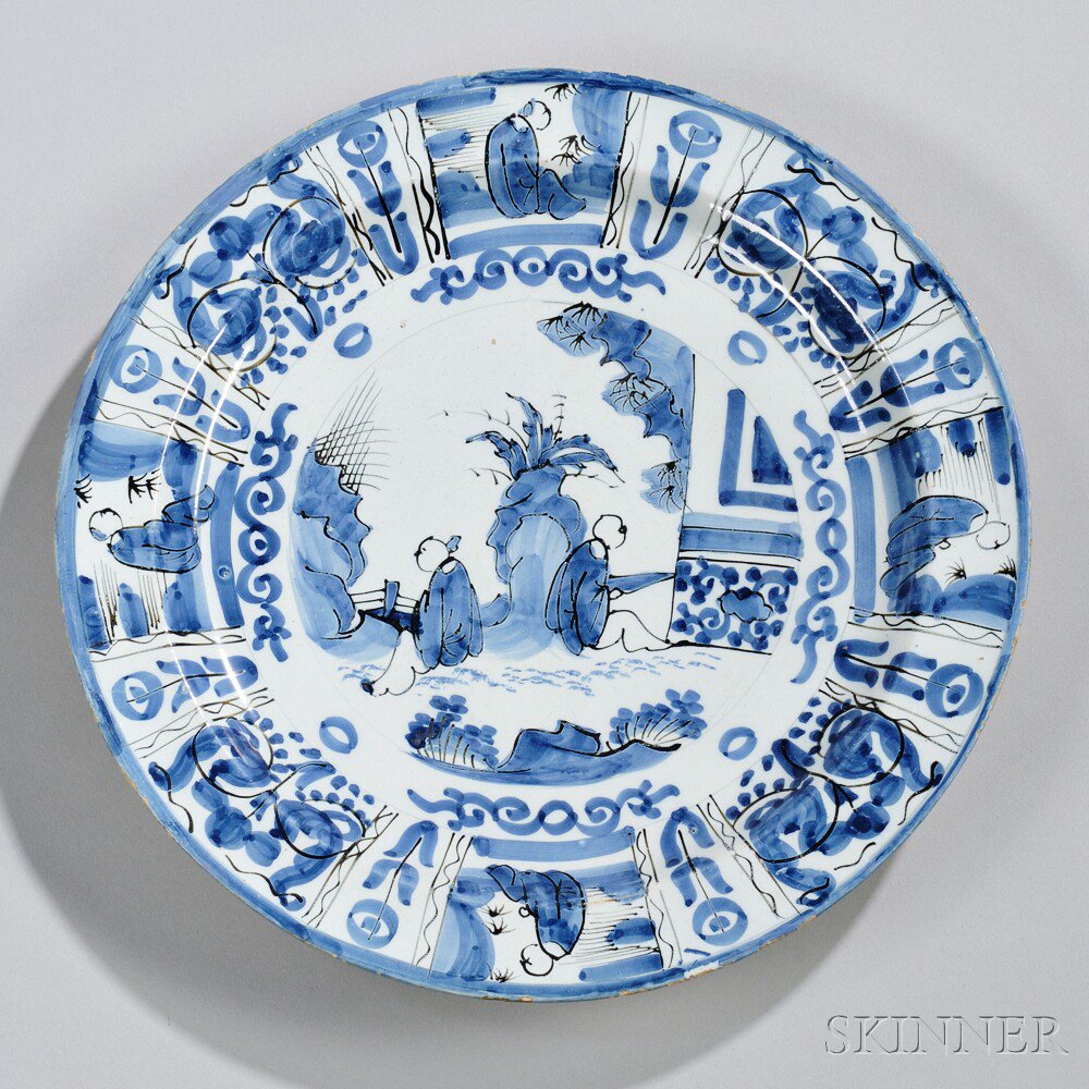 Appraisal: Dutch Delftware Blue and White Wan Li-style Charger Holland mid-