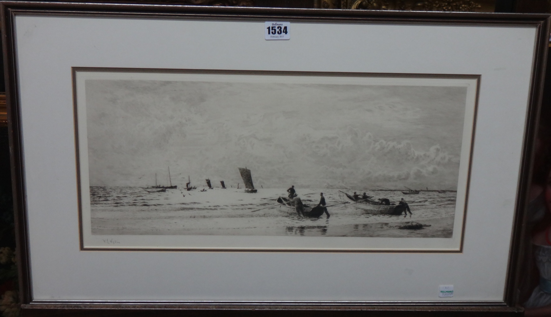 Appraisal: William Lionel Wyllie - Rowing boats at the shoreline etching