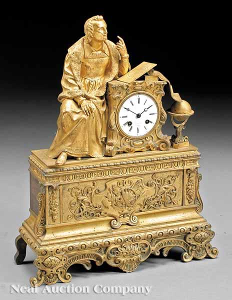 Appraisal: A Louis-Philippe Gilt Bronze Figural Mantel Clock c porcelain dial