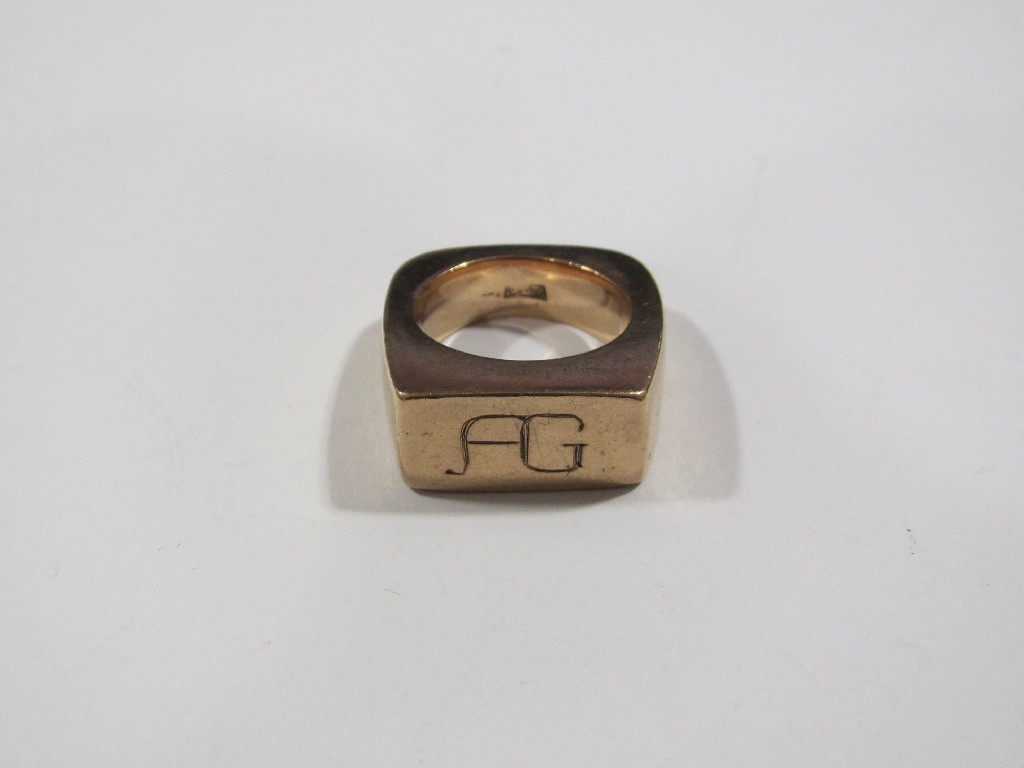 Appraisal: Twenty two carat gold dress ring with initials AG Approximately