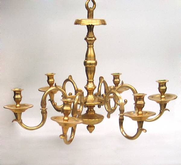 Appraisal: A Dutch Baroque style brass six light chandelier th century