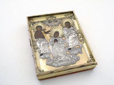 Appraisal: A th century Russian silver and silver-gilt oklad and icon