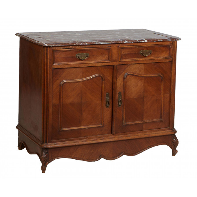 Appraisal: Diminutive French Louis XV Style Carved Walnut Marble Top Sideboard