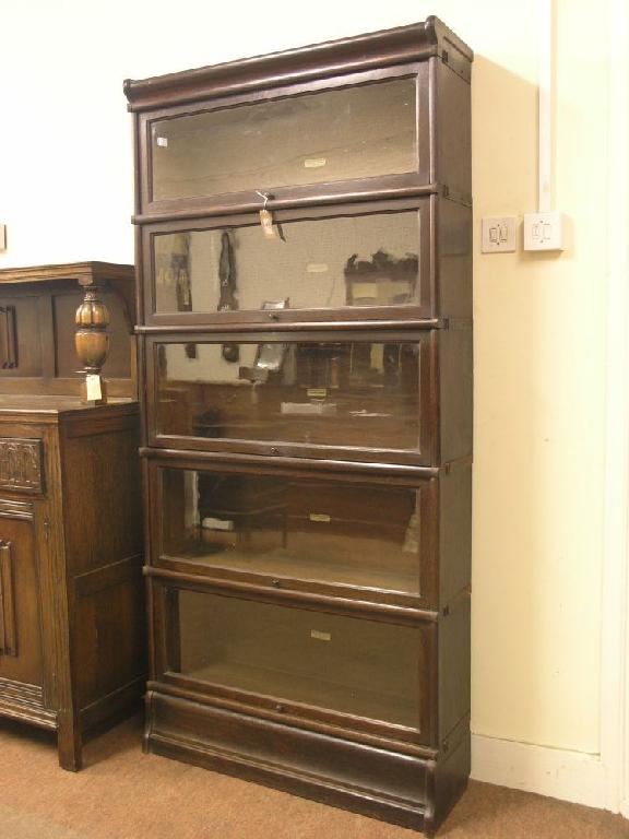 Appraisal: A Globe Wernicke oak sectional bookcase five glazed sections ft