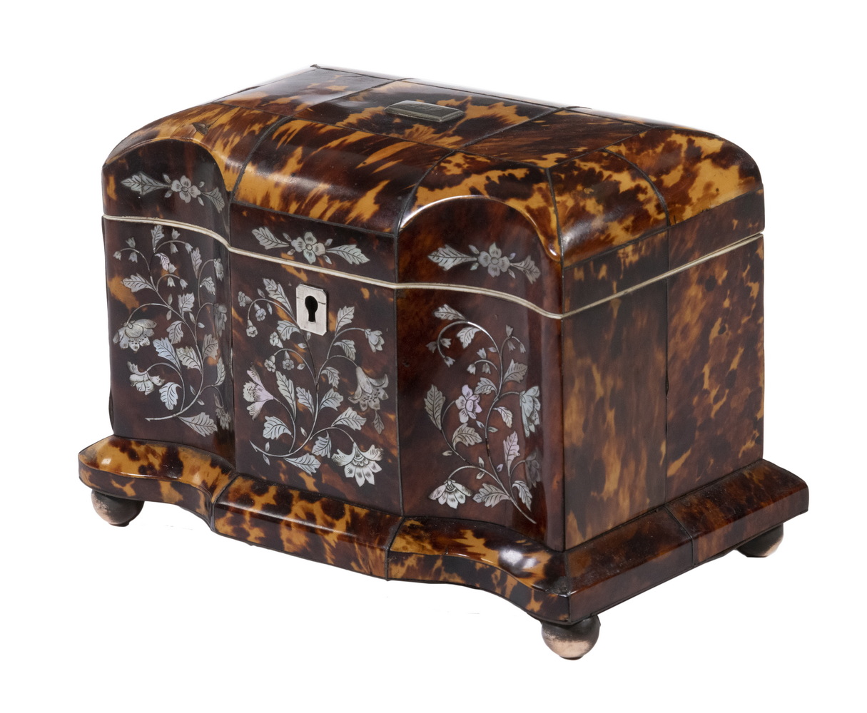 Appraisal: INLAID TORTOISESHELL TEA CADDY th c Tea Caddy with double