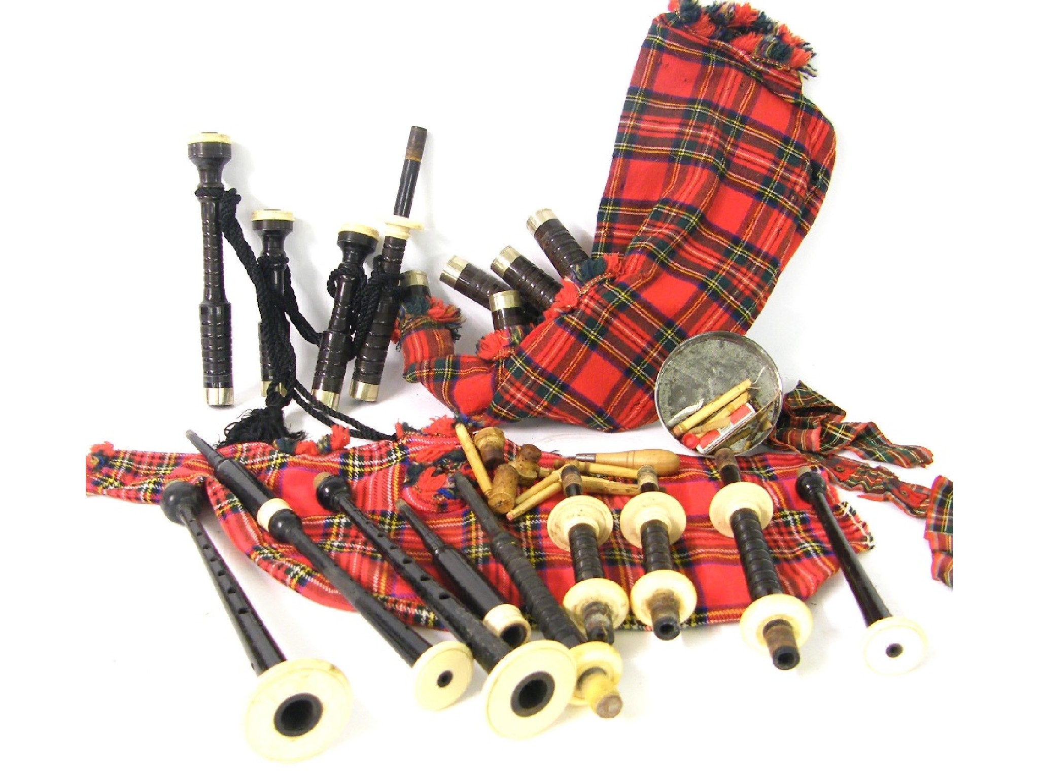 Appraisal: Set of bagpipes with red tartan bag including two chanters