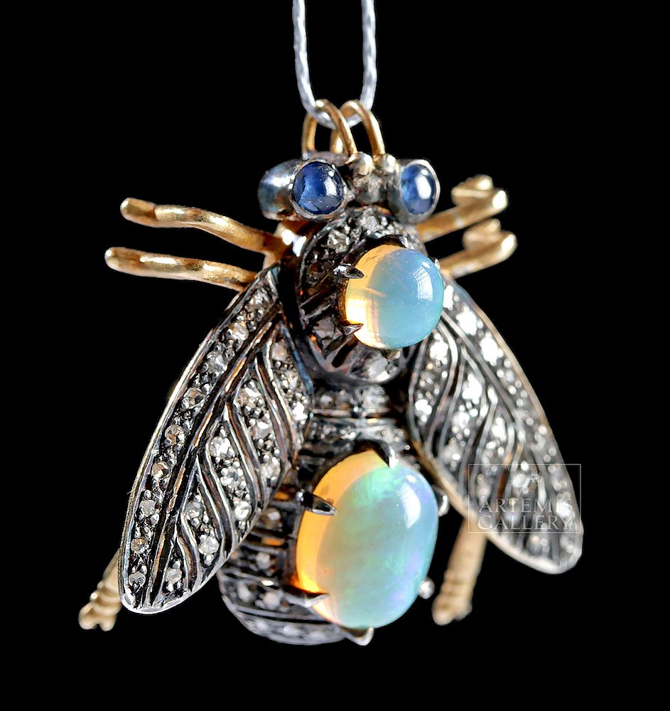 Appraisal: Art Deco Bee Brooch - Opal Diamond Sapphire North America