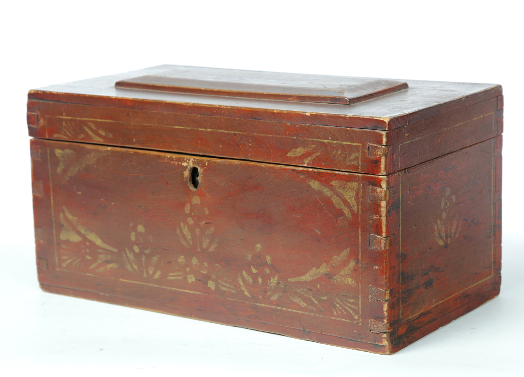 Appraisal: DECORATED LOCKBOX Pennsylvania or Indiana mid th century pine Dovetailed