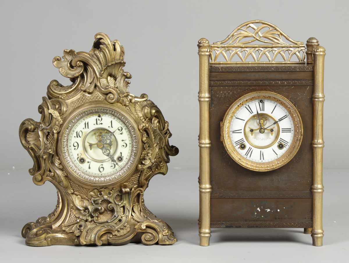 Appraisal: Ansonia Shelf Clocks Lot Ansonia Rococo Mantle Clock French style