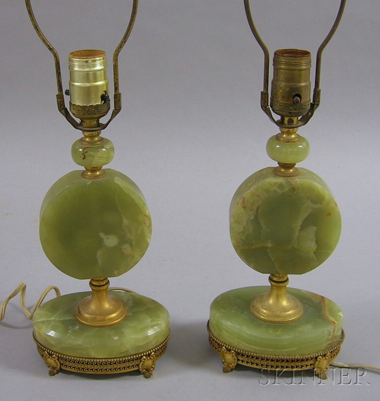 Appraisal: Pair of Green Onyx and Gilt-brass Table Lamps overall ht