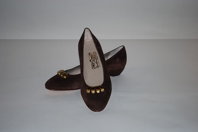 Appraisal: Salvatore Ferragamo Brown suede calf pumps Size B Price Original