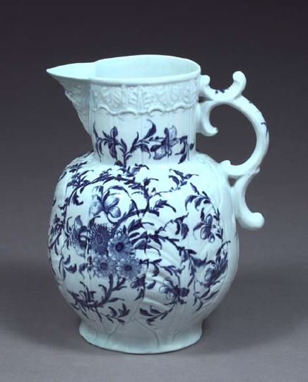 Appraisal: Fine and Rare Worcester Blue-and-White Cabbage Leaf Porcelain Pitcher of