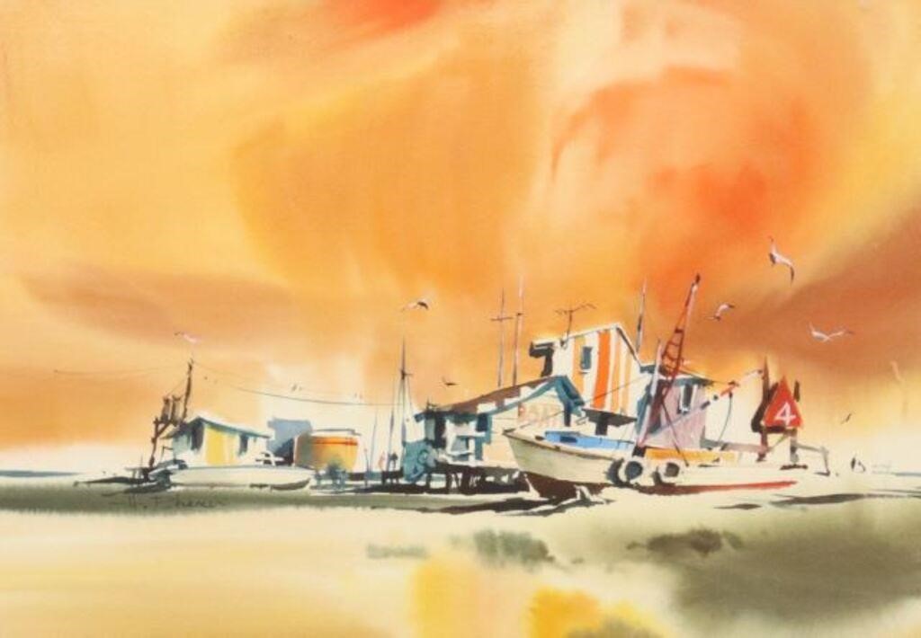 Appraisal: Framed watercolor painting on paper Fishing Boats signed lower left