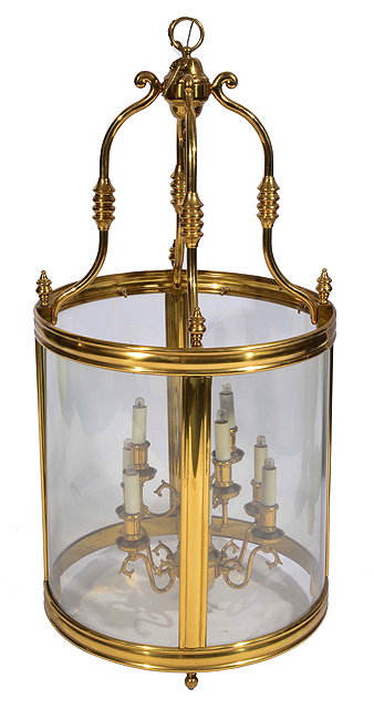 Appraisal: A REGENCY STYLE CYLINDRICAL HALL LANTERN with scrolling supports cm