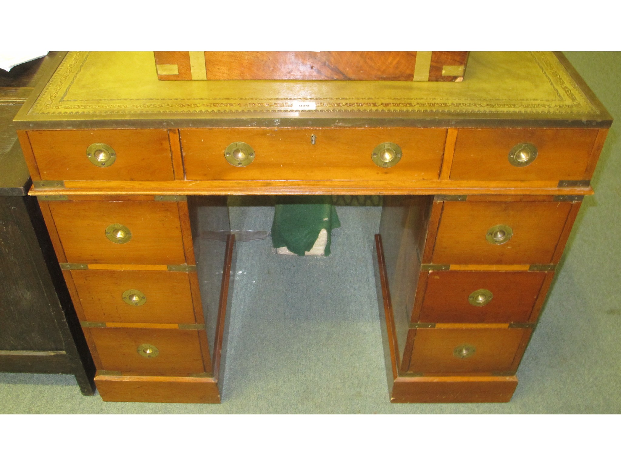 Appraisal: Mahogany brass bound pedestal desk with leather top