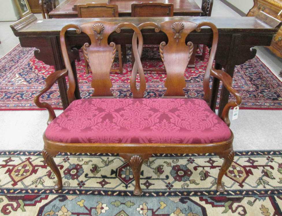 Appraisal: QUEEN ANNE STYLE MAHOGANY DOUBLE-CHAIR-BACK SETTEE American late th century