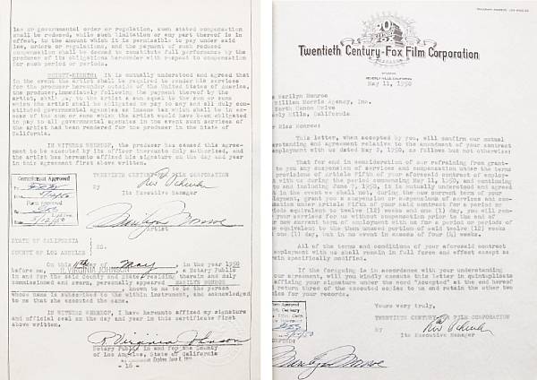 Appraisal: A Marilyn Monroe twice-signed early employment contract Sixteen typed pages