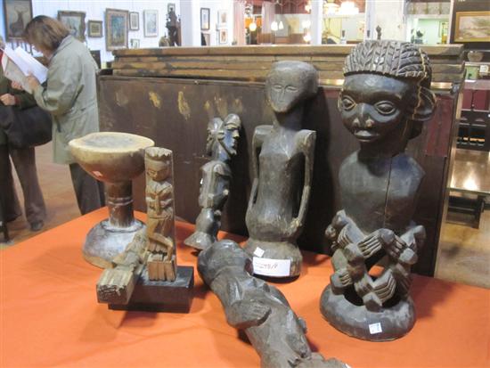 Appraisal: GROUP AFRICAN TRIBAL ART Carved wood Six figures one bust