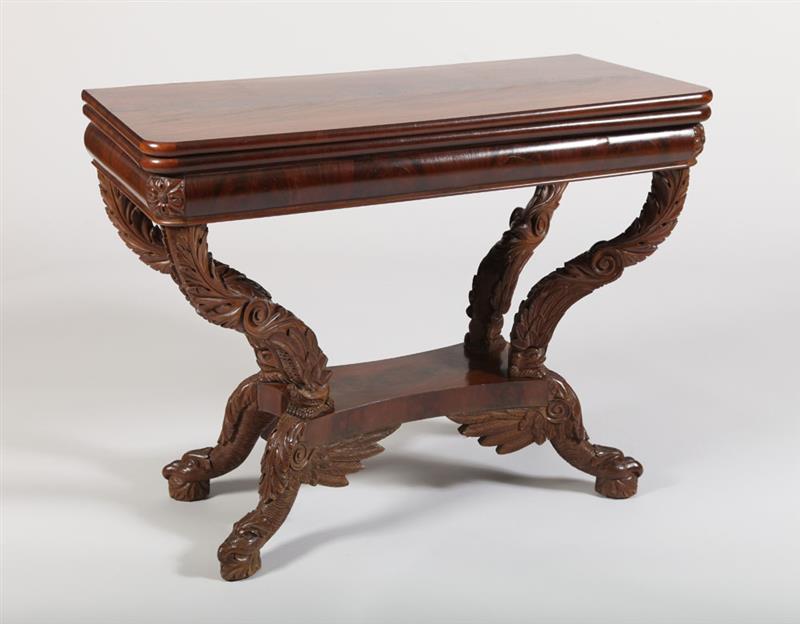 Appraisal: CLASSICAL CARVED MAHOGANY CARD TABLE NEW YORK ATTRIBUTED TO MICHAEL