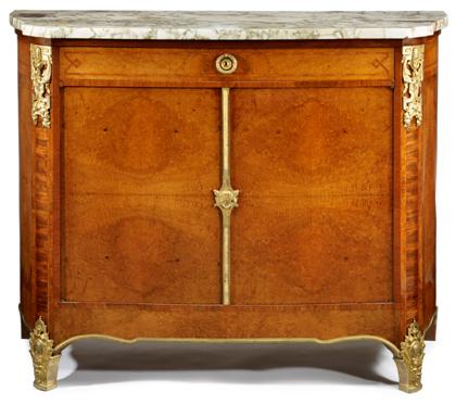 Appraisal: French Transitional style burl walnut gilt bronze mounted marble top