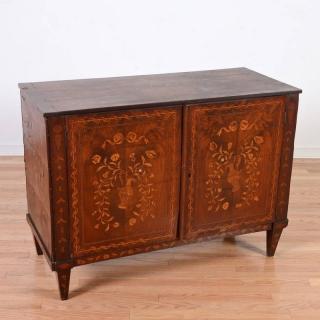 Appraisal: Dutch marquetry metamorphic cupboard th th c hinged top enclosing