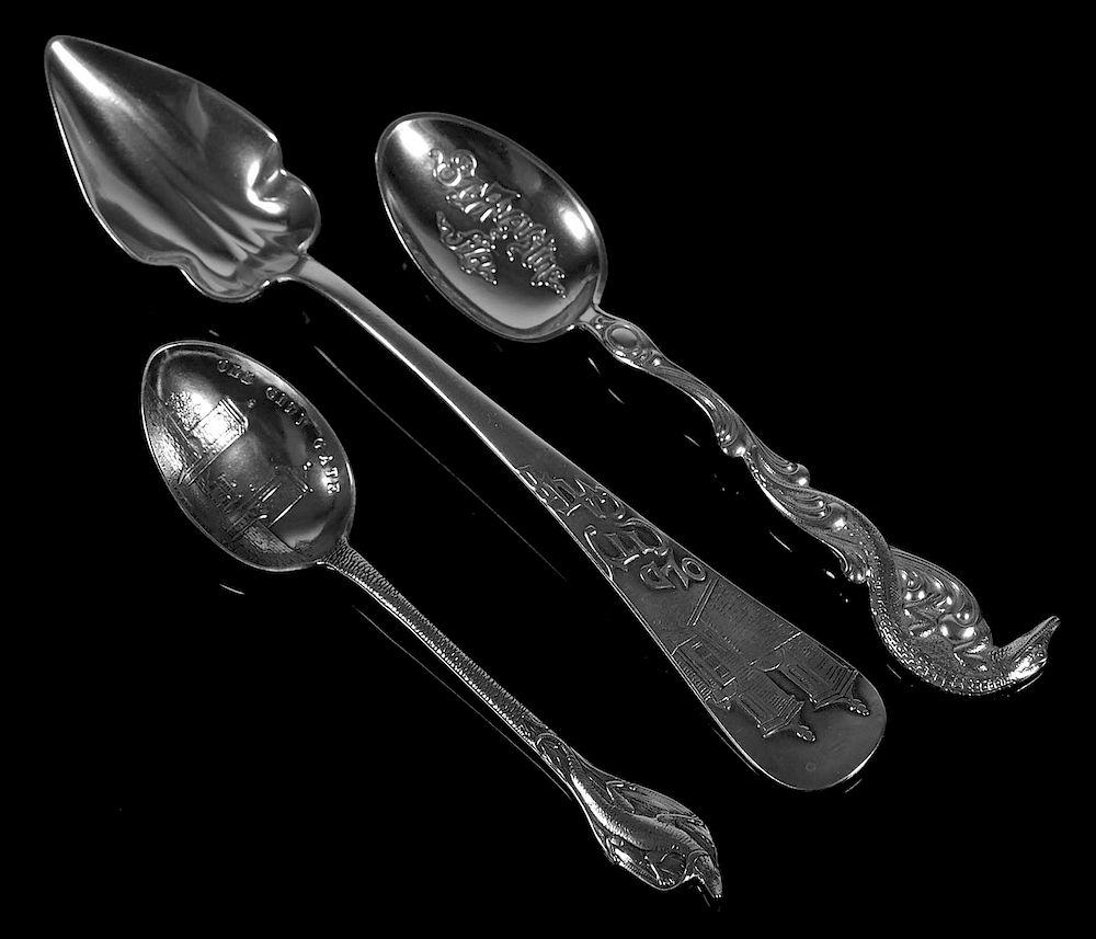 Appraisal: ST AUGUSTINE Sterling Souvenir Spoons Three antique sterling silver souvenir