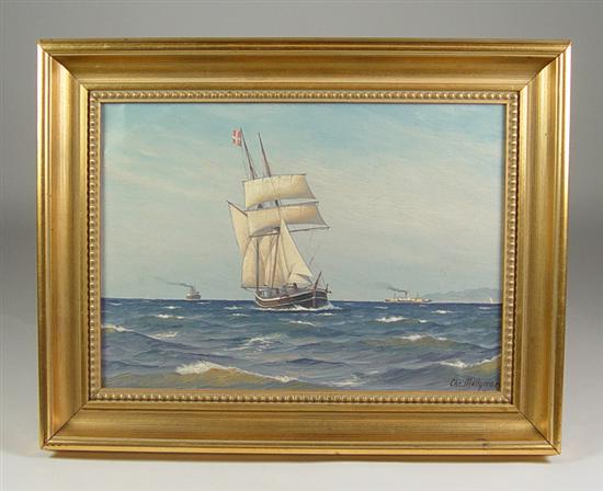 Appraisal: Mollgaard Christian Danish b Oil on canvas of sailing vessel