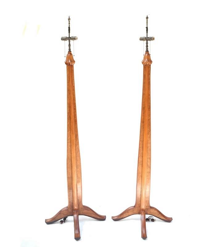 Appraisal: Pair of Walnut Standing Floor Lamps Pair of standing floor