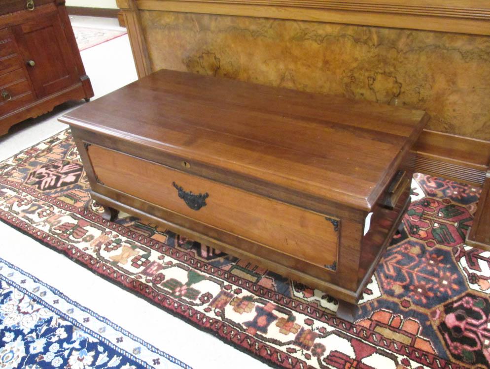 Appraisal: LIFT-TOP WALNUT BLANKET CHEST American c s the interior lined