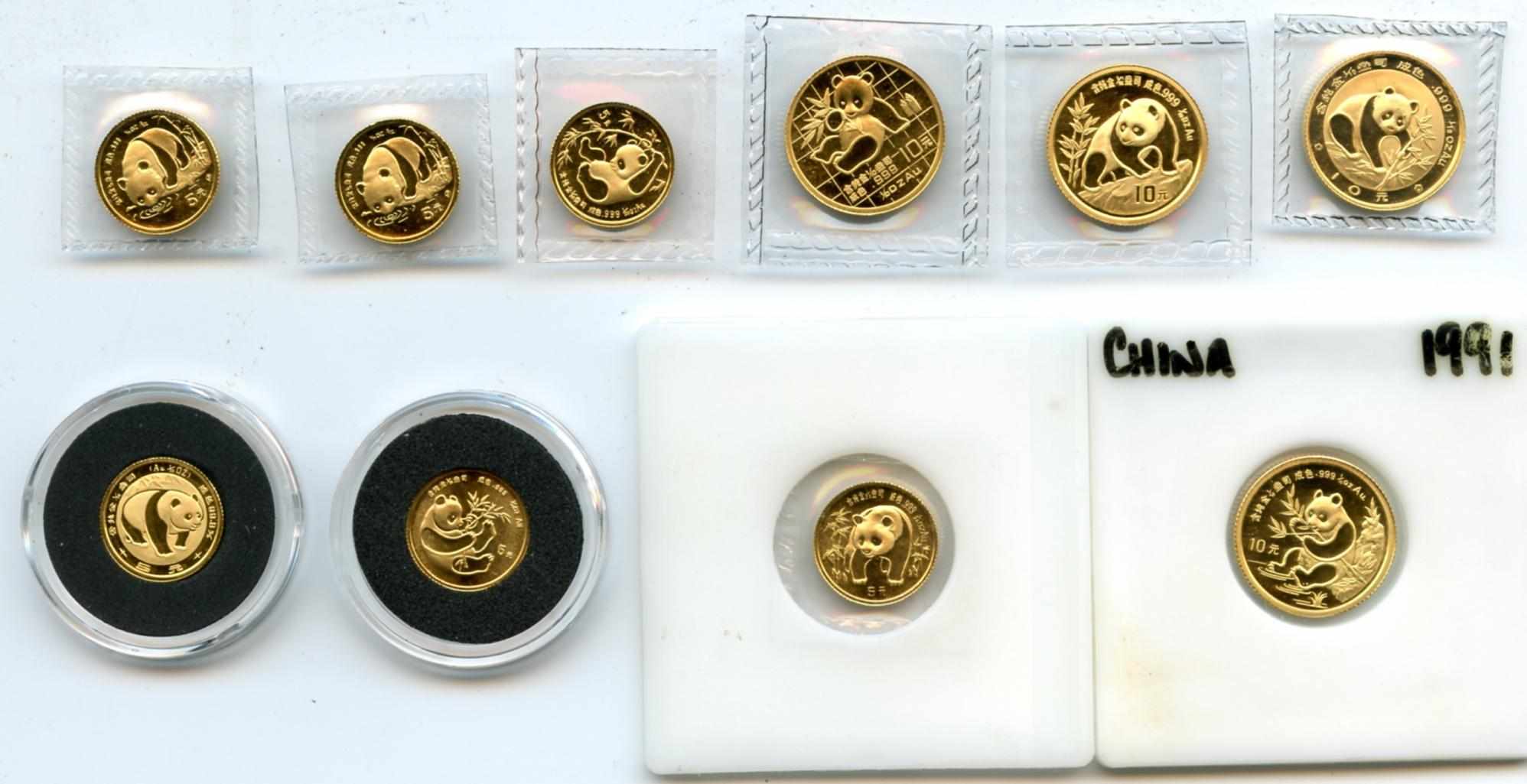 Appraisal: China Gold Panda Assortment Included are oz coins from the