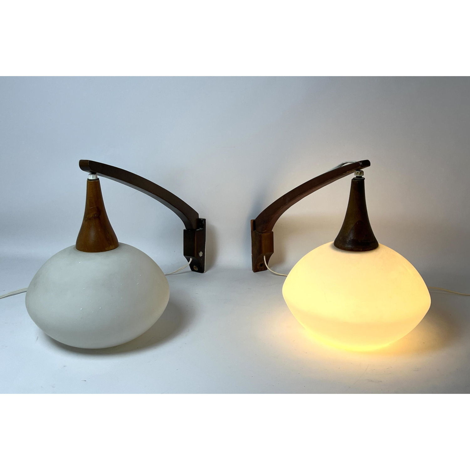 Appraisal: Pr Danish Modern Mounted Sconce Lights Glass Shades Dimensions H