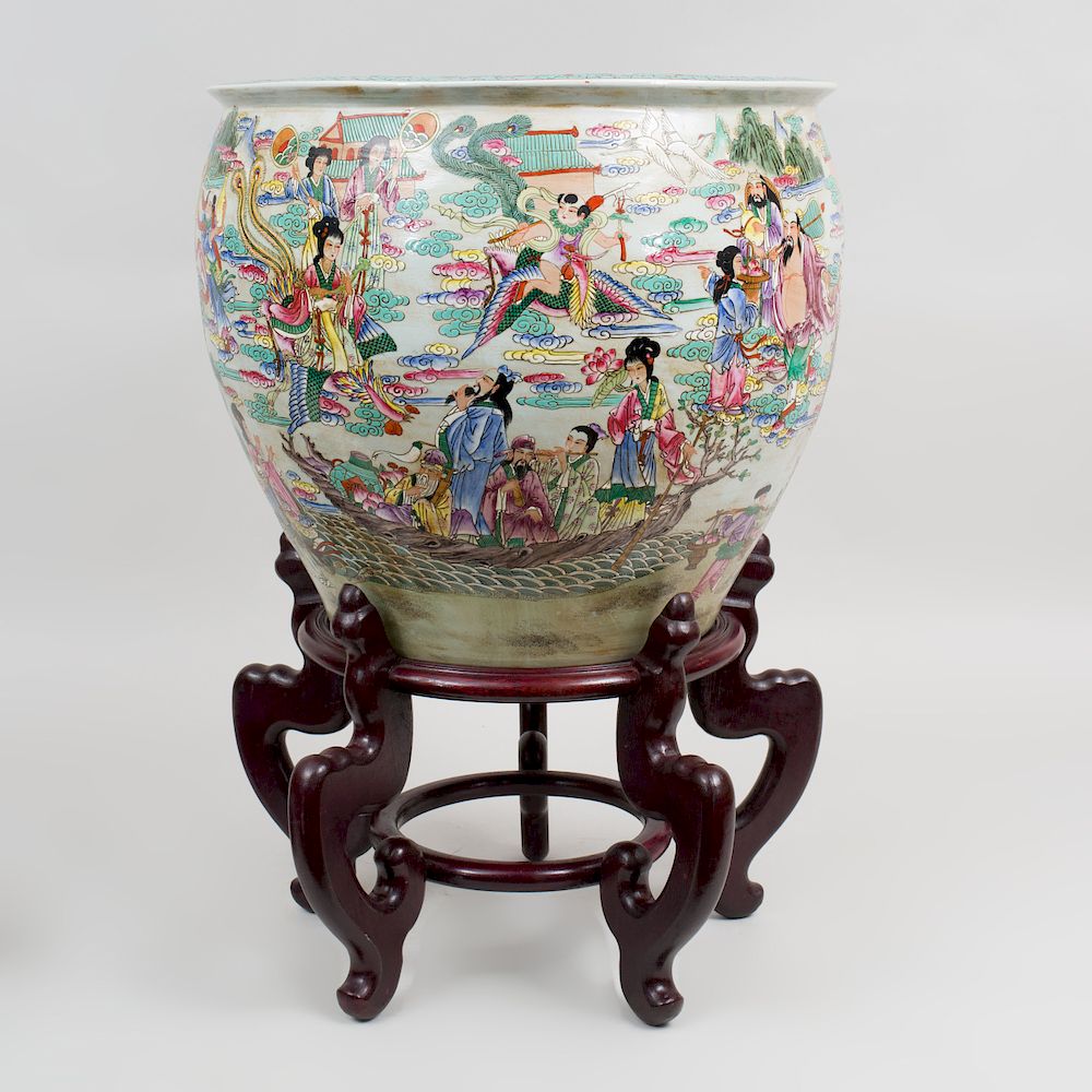 Appraisal: Chinese Famille Rose Porcelain Fish Bowl x in diam x