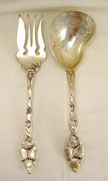 Appraisal: Strawberry Design Meat Fork Serving Spoon Two serving pieces with