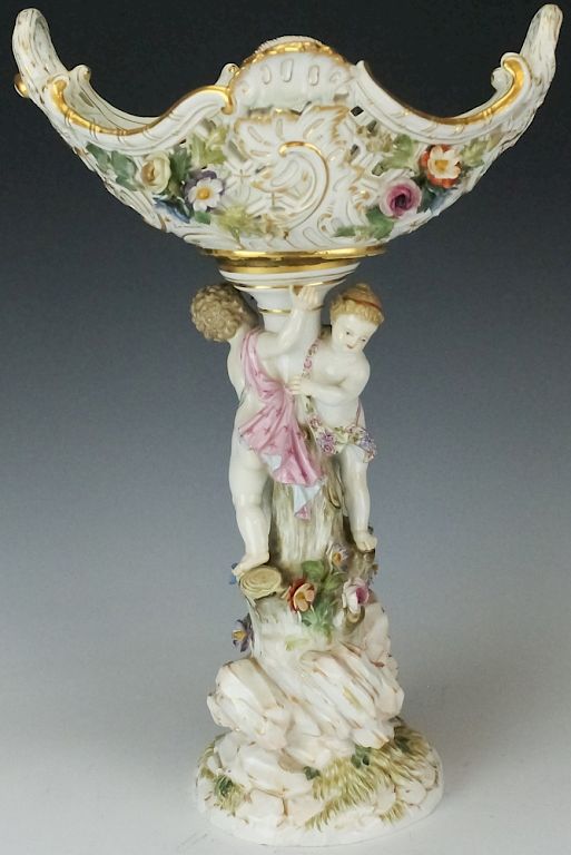 Appraisal: Meissen German Porcelain Figural Compote Stand Antique Meissen compote Crafted