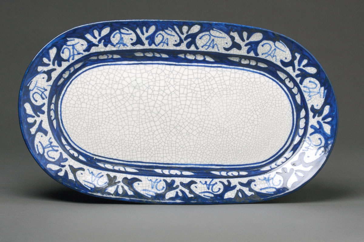 Appraisal: DEDHAM POTTERY 'RABBIT TWO EAR ' PATTERN OVAL FISH PLATTER