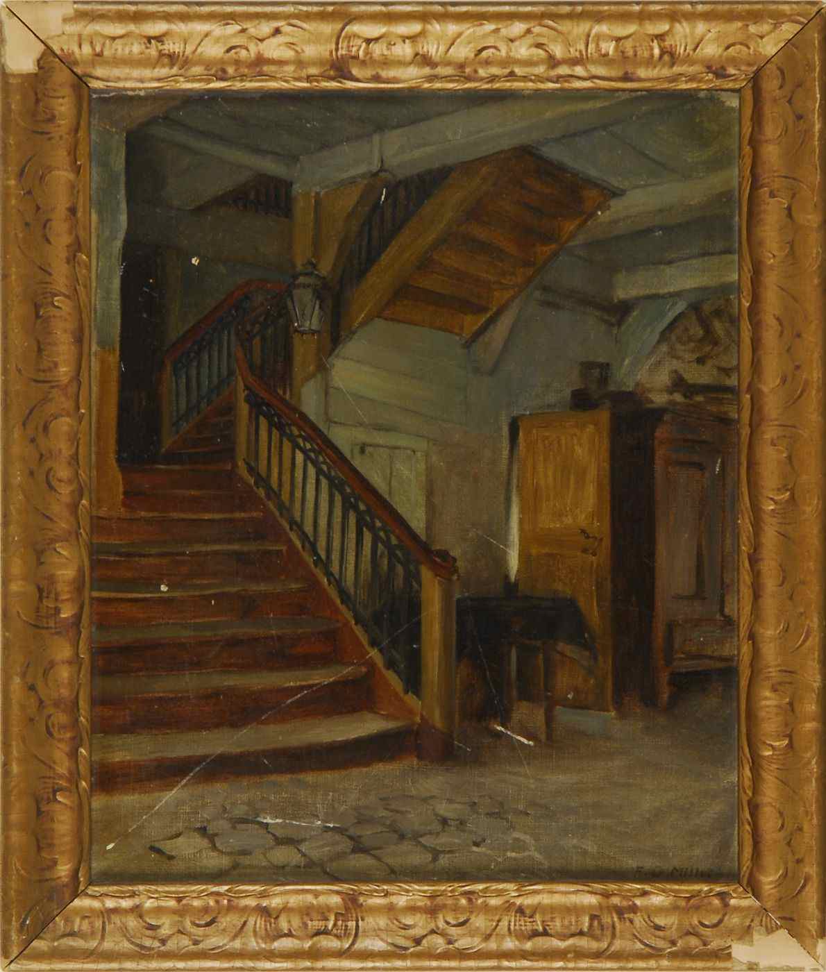 Appraisal: FRANCIS DAVIS MILLETAmerican - Room interior with winding staircase Signed