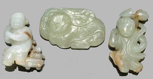 Appraisal: A group of three jade and one hardstone carvings The