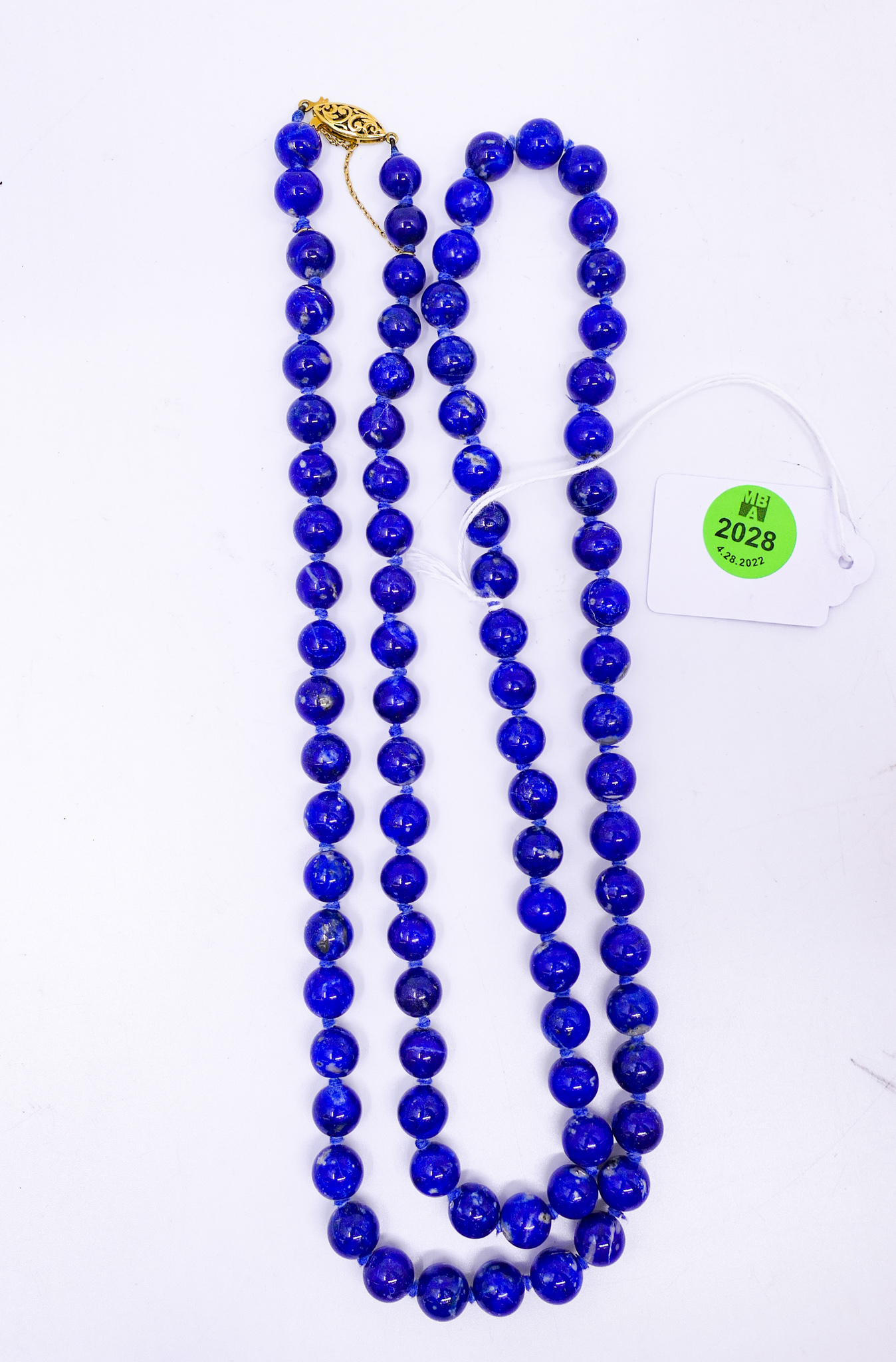 Appraisal: K Clasp Lapis Bead Necklace- '' w mm beads