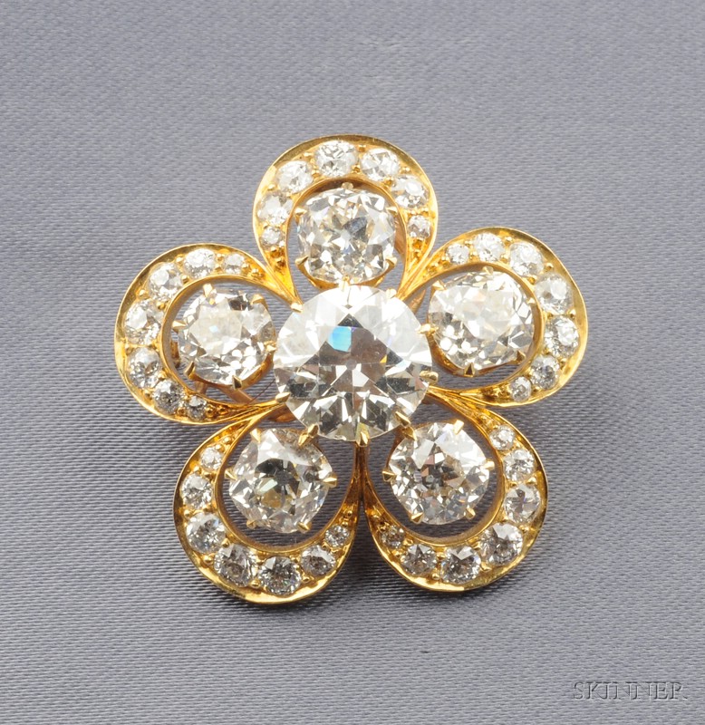 Appraisal: Antique Diamond Flower Pendant Brooch prong-set with an old European-cut