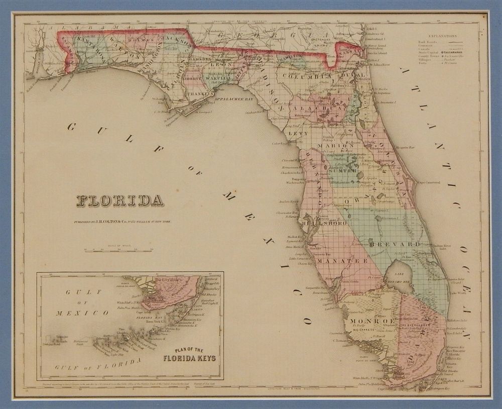 Appraisal: J H Colton Co Florida Hand Colored Map United States