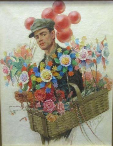 Appraisal: ROGERS T O C Flower Vendor with Balloons Signed lower