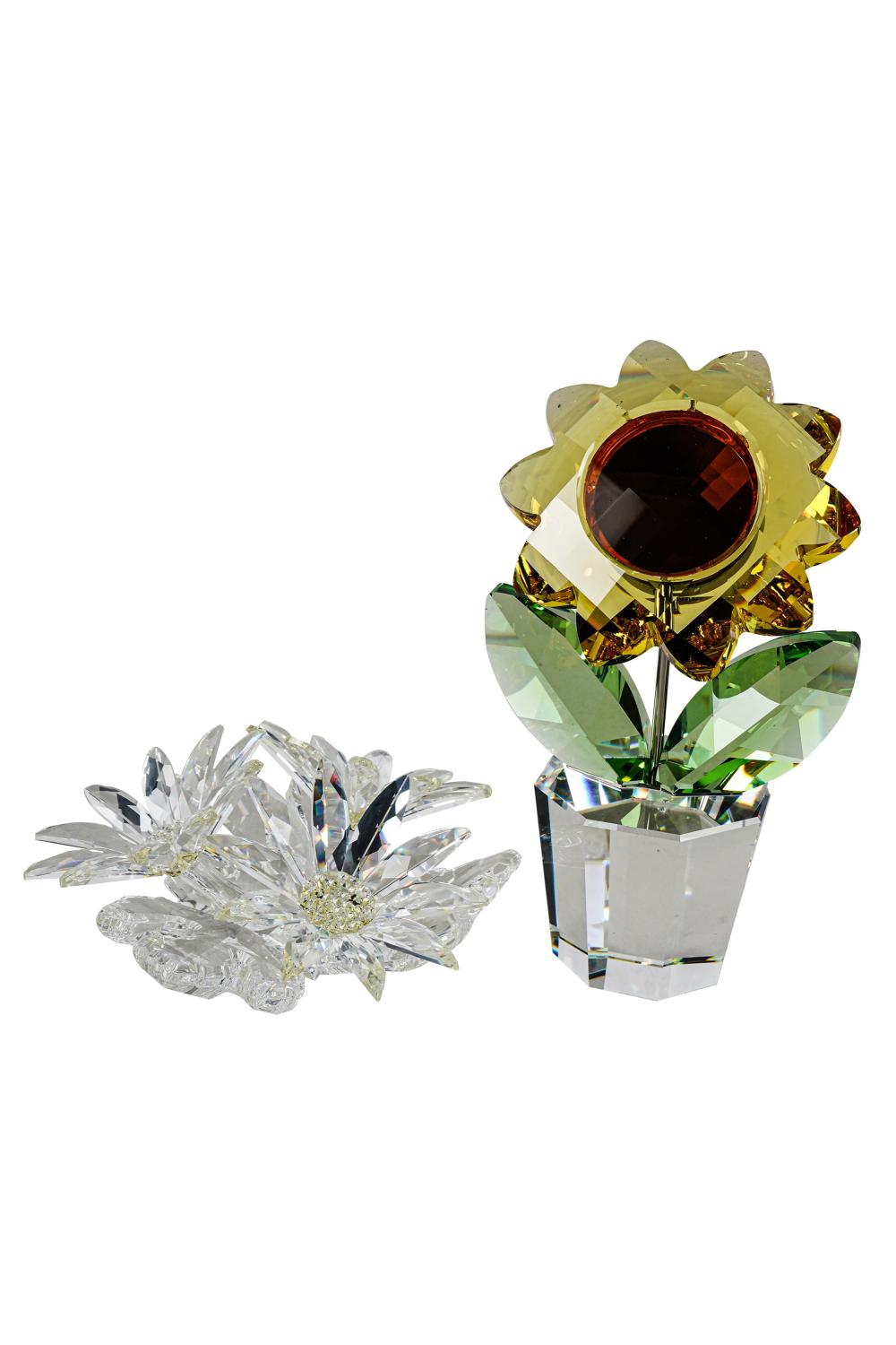 Appraisal: TWO LARGE SWAROVSKI FLOWER FIGURESwith boxes sunflower inches high bouquet