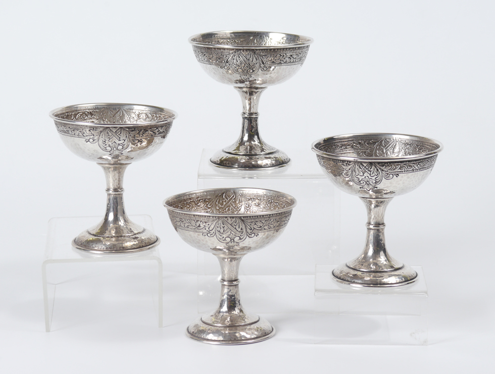 Appraisal: BALTIMORE SILVERSMITHS STERLING HAMMERED SHERBETS Hand hammered with deeply engraved