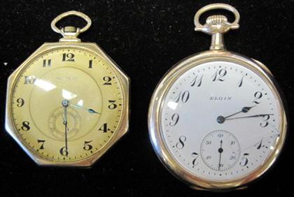 Appraisal: Two yellow gold open face pocket watchesBoth with Arabic numeral