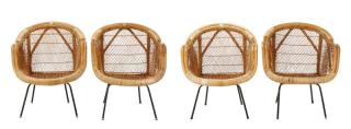 Appraisal: Set of Franco Albini Style Rattan Chairs Style of Franco