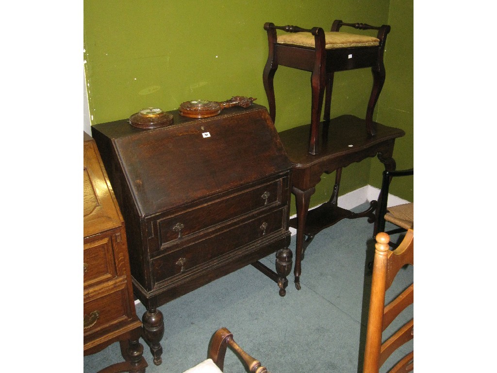 Appraisal: Lot comprising two barometers oak writing bureau piano stool and